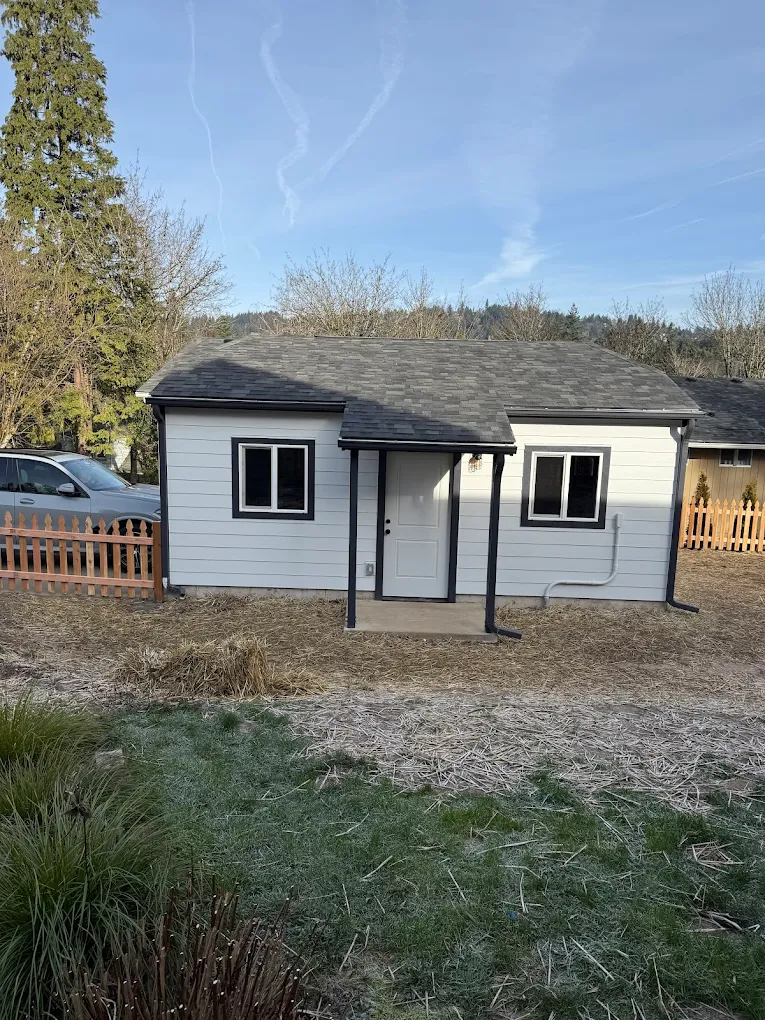 Detached white ADU exterior