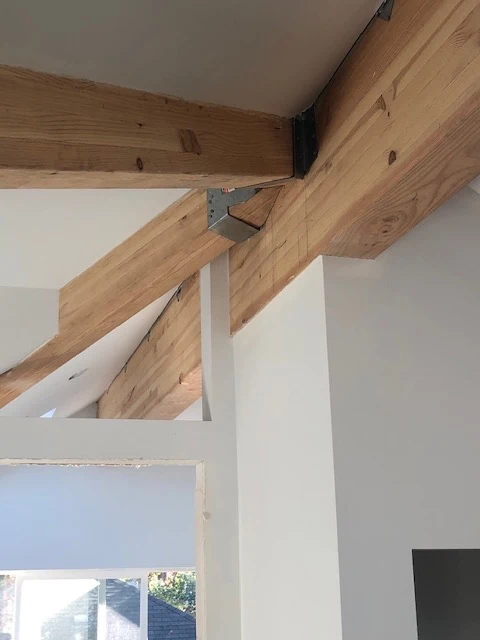 Exposed wood beam framing