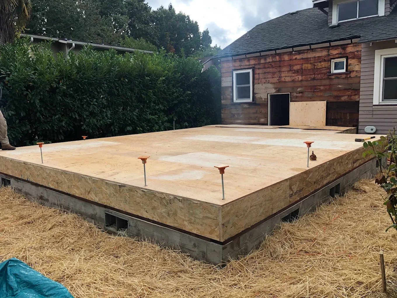 Deck framing in progress
